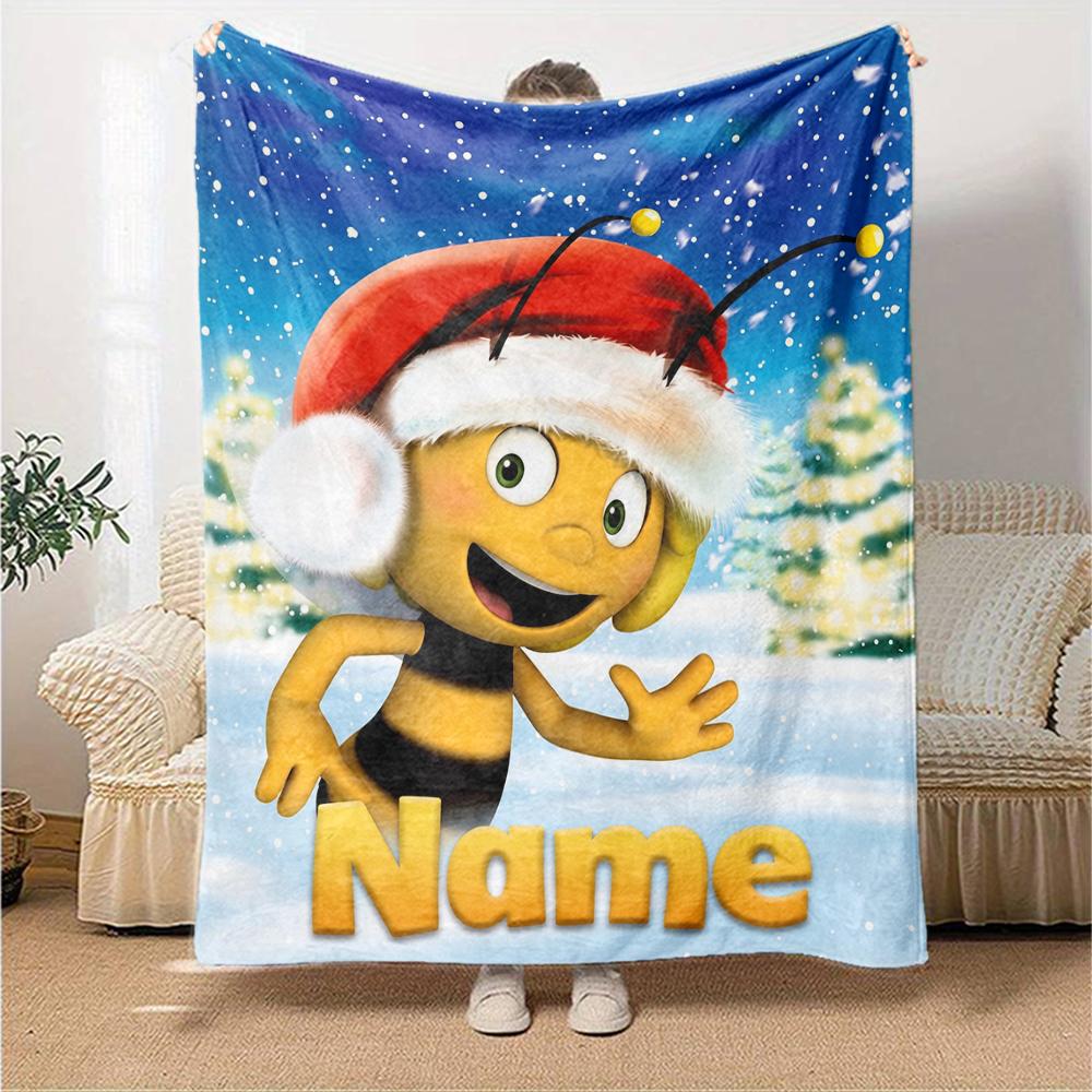 Benutzerdefinierter Name Maya Bienen-Thema Bedruckte Decke Perfekt für Sofa Bett Reisen Außenbereich Maschinenwaschbar Gemütlich Langlebig