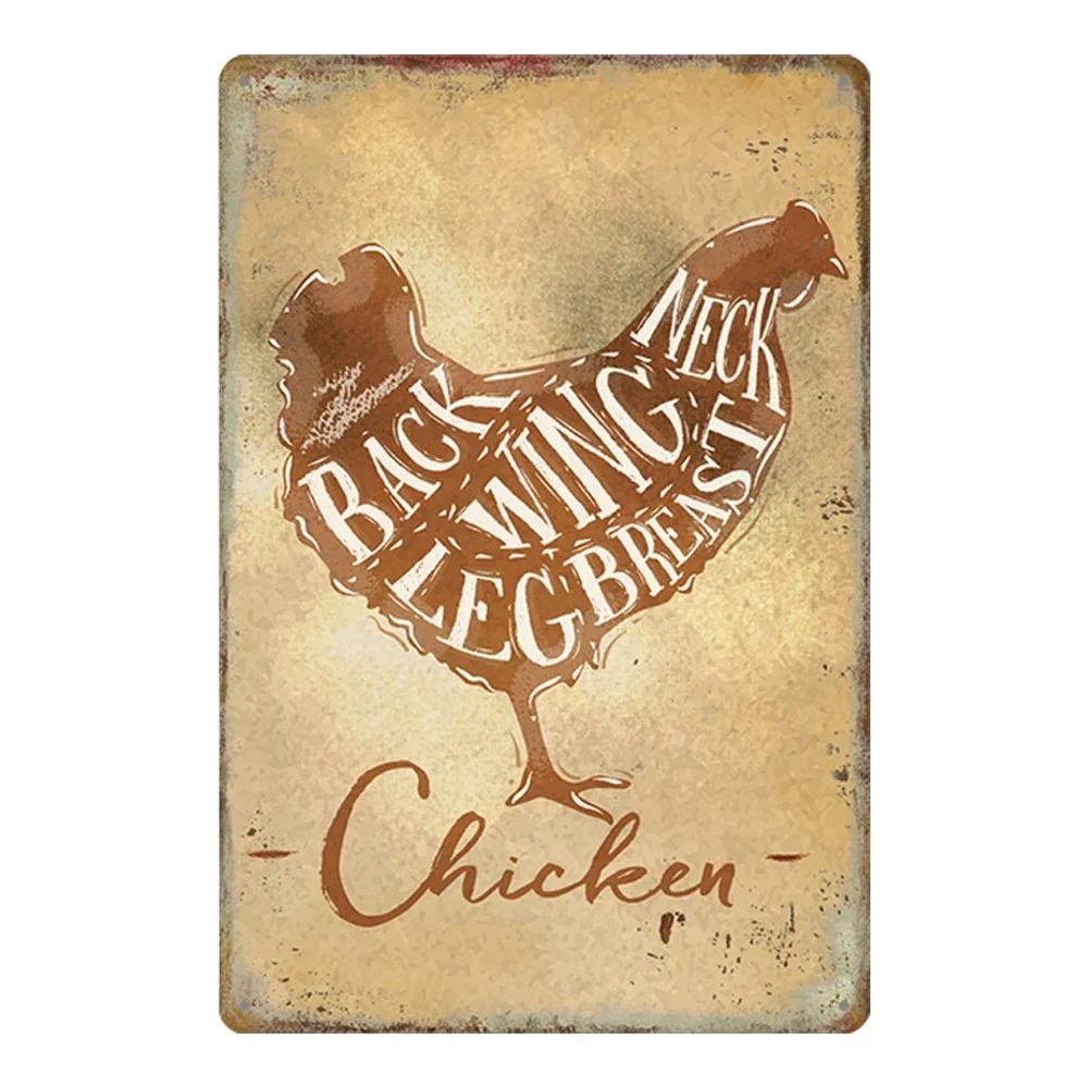 Vintage Chicken Metal Poster Tin Sign Rooster Hen Retro Plaque Plate Farmhouse Farm Wall Decor Retro Metal Poster Plaque