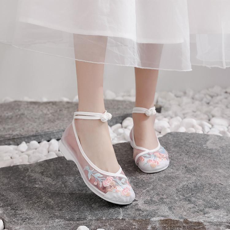 Fashion Oriental Ethereal Sheer - Mesh Embroidered Wedges | Hanfu - Friendly Romantic Ancient - Style Shoes