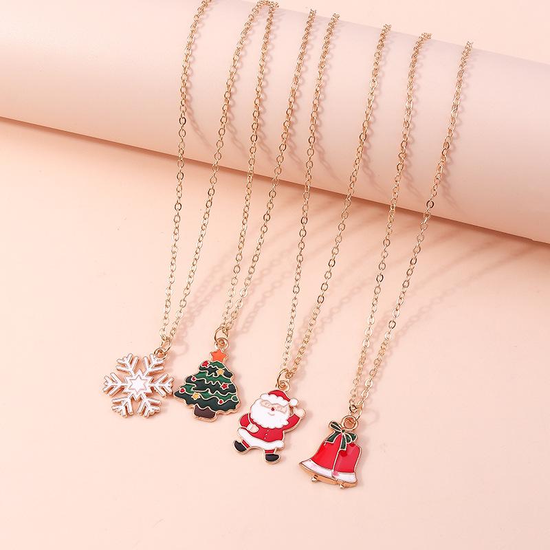 European & American Christmas Necklace Set: Reindeer, Cane, Santa Claus & Tree Pendants