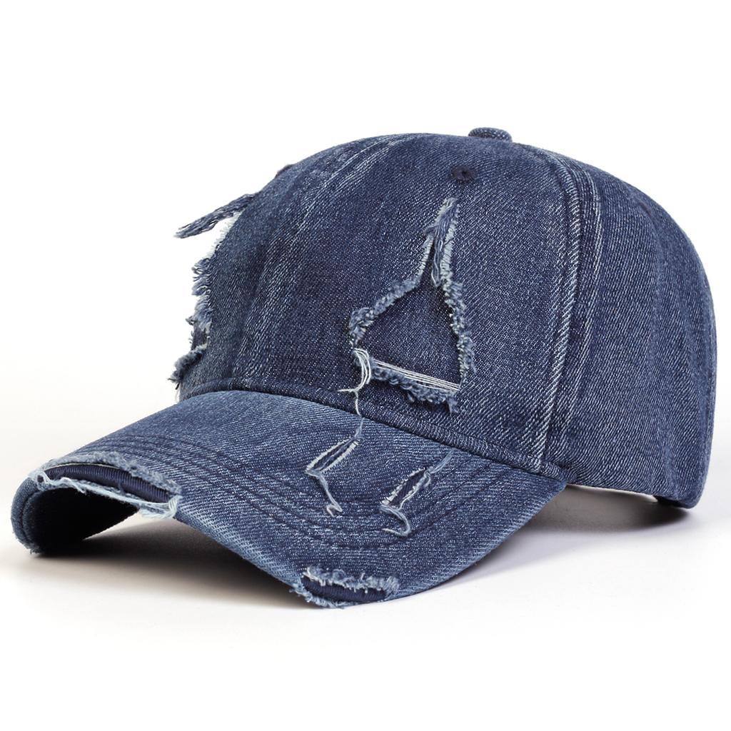 Men Vintage Edge Holes Denim Baseball Cap Outdoor Adjustable Sunscreen Leisure Hat Spring Autumn Travel Tourism Beach Vacation
