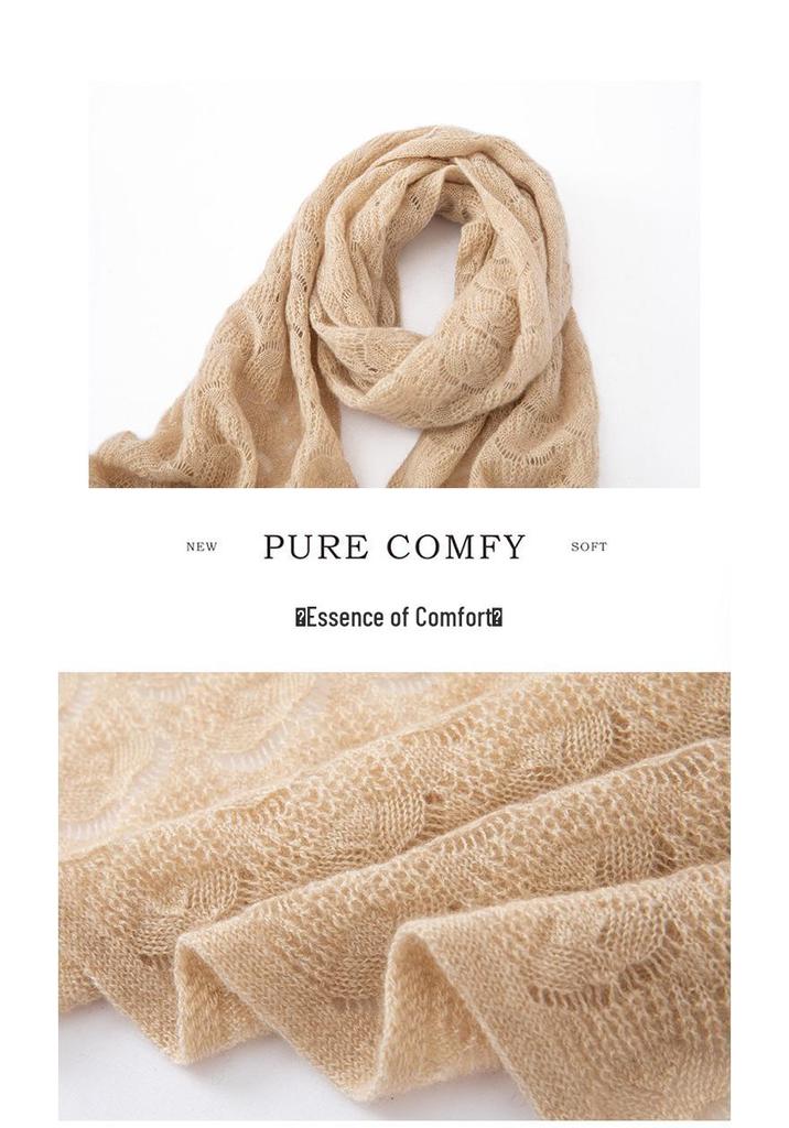Women's Cashmere Hollow Crochet Knit Scarf - Warm & Versatile for Autumn/Winter
