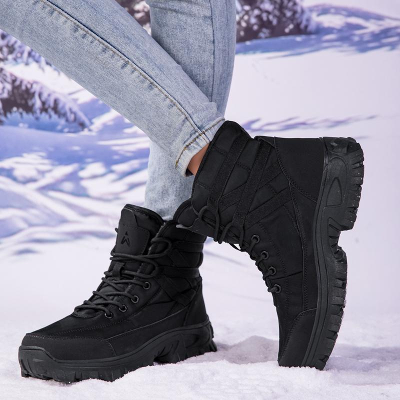 Women Snow Boots High-top Outdoor Sports Shoes Plush Warm Cotton Shoes Anti-slip Walking Casual Shoes Thick Soled Wear-resistant
