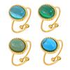 Chic Oval Light Blue Cat Eye Opening Ring,Gold Color Women's Stainless Steel Rings,Trendy Jewelry Mother's Day Gift