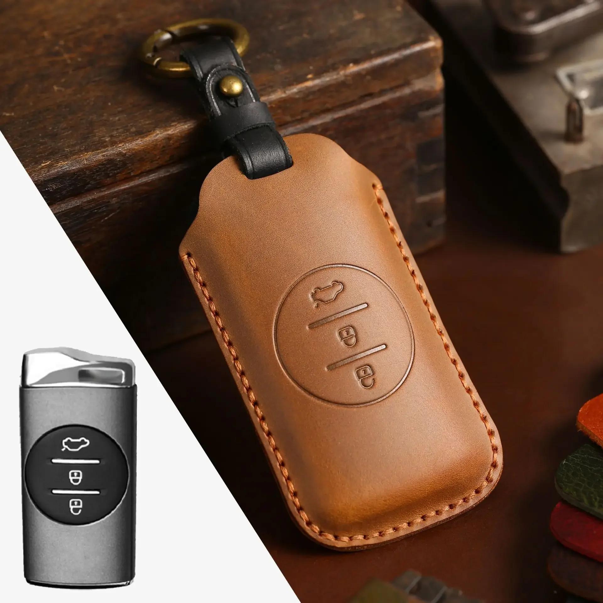 

Leather Protector Shell Case for Chery Tiggo 7 8 Pro Arrizo 5 EQ7 5x 3x Gx Keyless Go Remote Keychain Accessories Car Key Cover коричневий