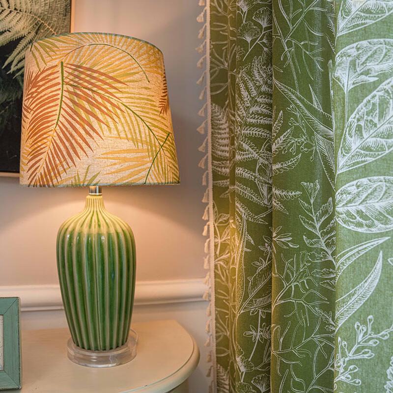 Green Maple Leaf Semi-Blackout Rod Pocket Curtain