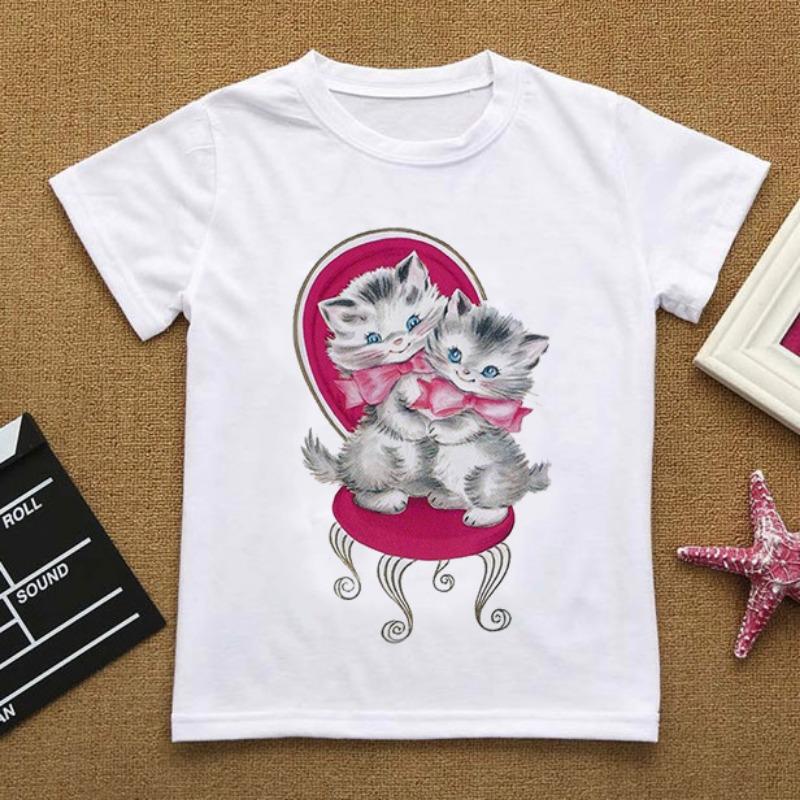 Flowers Summer Clothes Love You Cat CartoonsTShirt Baby Things For Girls Clothes For Boy T Shirt Kids Boy White Short Sleeve Top