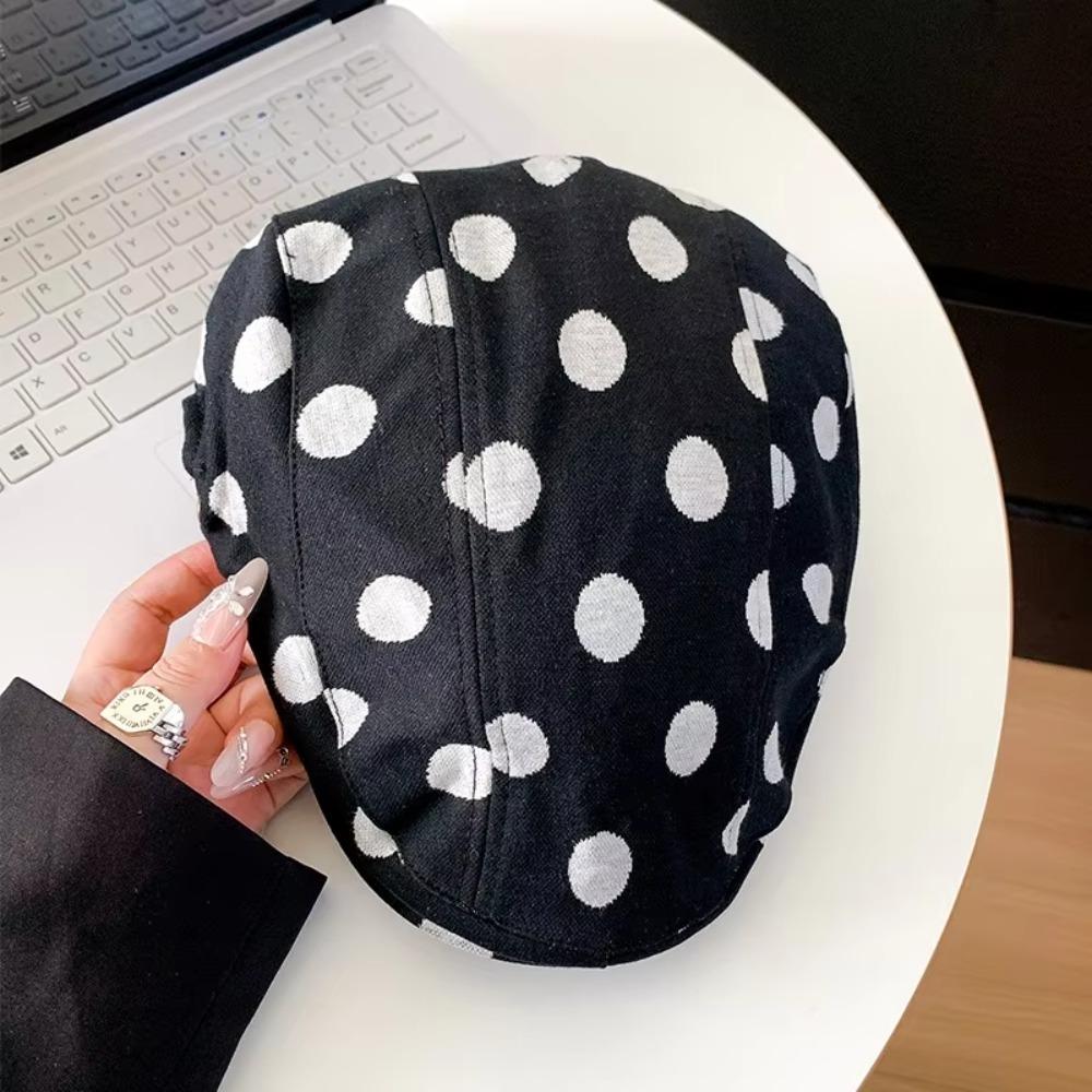 Casual Korean Style Forward Hat Big Head Polka Dot Printing Short Brim Berets Versatile Retro Sun Hat Women's Spring Autumn