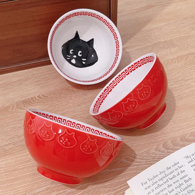 Japanese Cute Surprise Cat Tableware Underglaze Colored Rice Bowl Fruit Bowl Cartoon Ceramic Bowl Household Rice Bowl