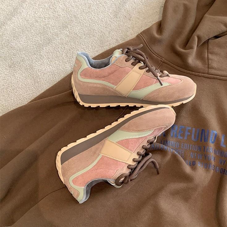 Cowhide Version~ Genuine Leather Retro German Training Women's Shoes Lace-up Versatile Forrest Gump Shoes Casual Sports Shoes Women's Thick Basep