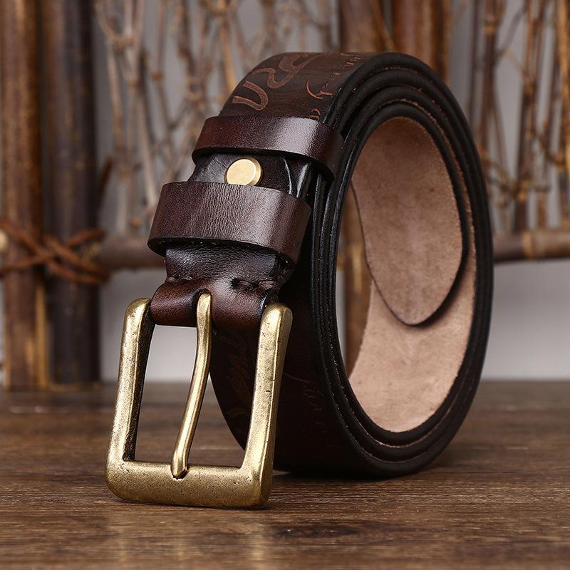 Retro Handmade Laser Engraved Pattern Men'S Belt Men'S Personality Trend Versatile Leather First Layer Cowhide Belt