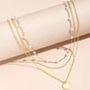 Simple imitation pearl chain collarbone chain female, multi-layer fashionable metal disc pendant necklace