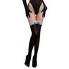 Sexy Women Lace Oil Shiny High Stockings Vintage Sexy Tights Sheer See Through Shaping Elastic Overknee Maid Stockings