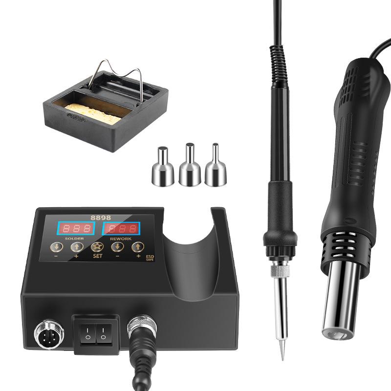 8898 Dual Digital Display Hot Air Gun & Electric Soldering Station, 110V/220V, 2-in-1 SMT Desoldering Tool.