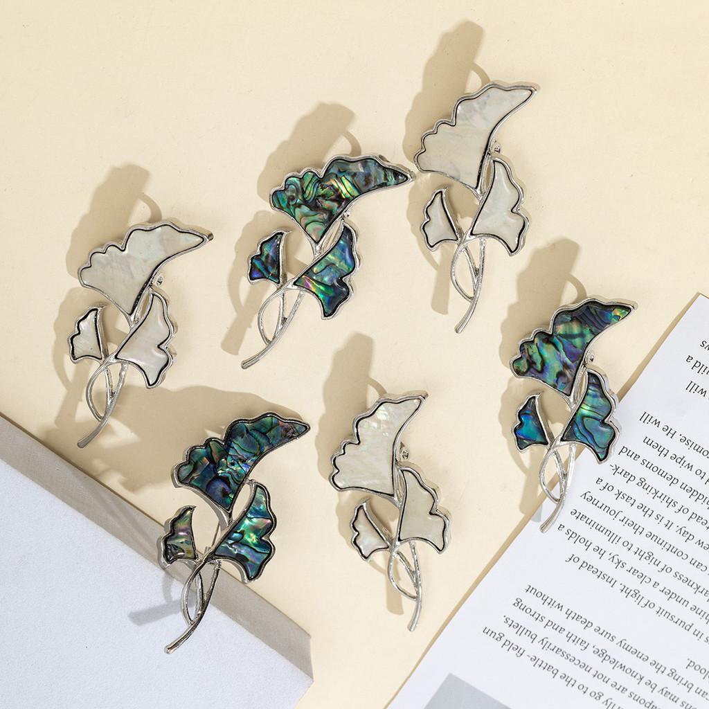 Alloy Shell Leaf Shape Brooch Pendant With Two Way Function For Fashion Accessories