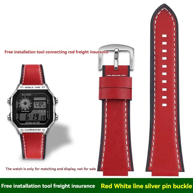 For Casio small square AE1200/1300/1500 SGW-300/400 W-218 men's original genuine leather watch strap accessories