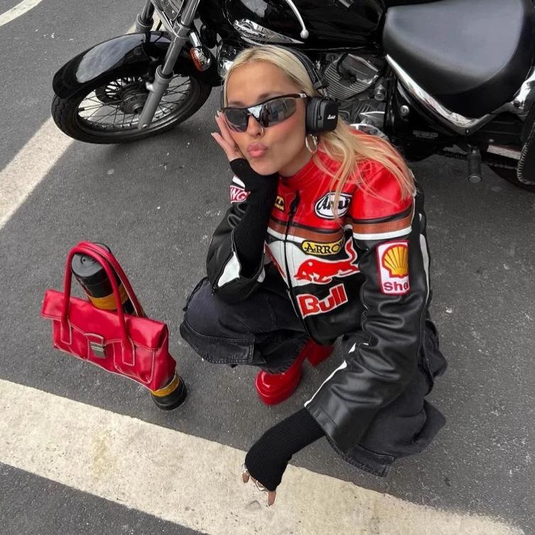 Kurtka Motocyklowa F1 w Stylu Amerykańskim ze Skóry PU z Bawełnianym Wypełnieniem - Krótki Garnitur Motocyklowy Harley