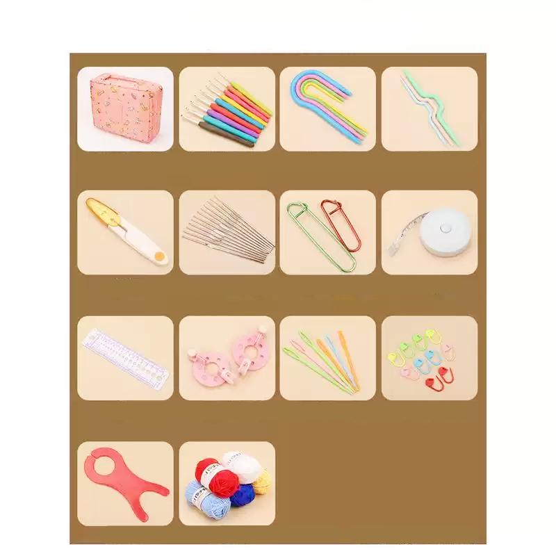 58Pcs/Set Portable Crochet Kit, DIY Beginner Crochet Knitting Hook Set With Storage Bag Material Pack and Storage Tools