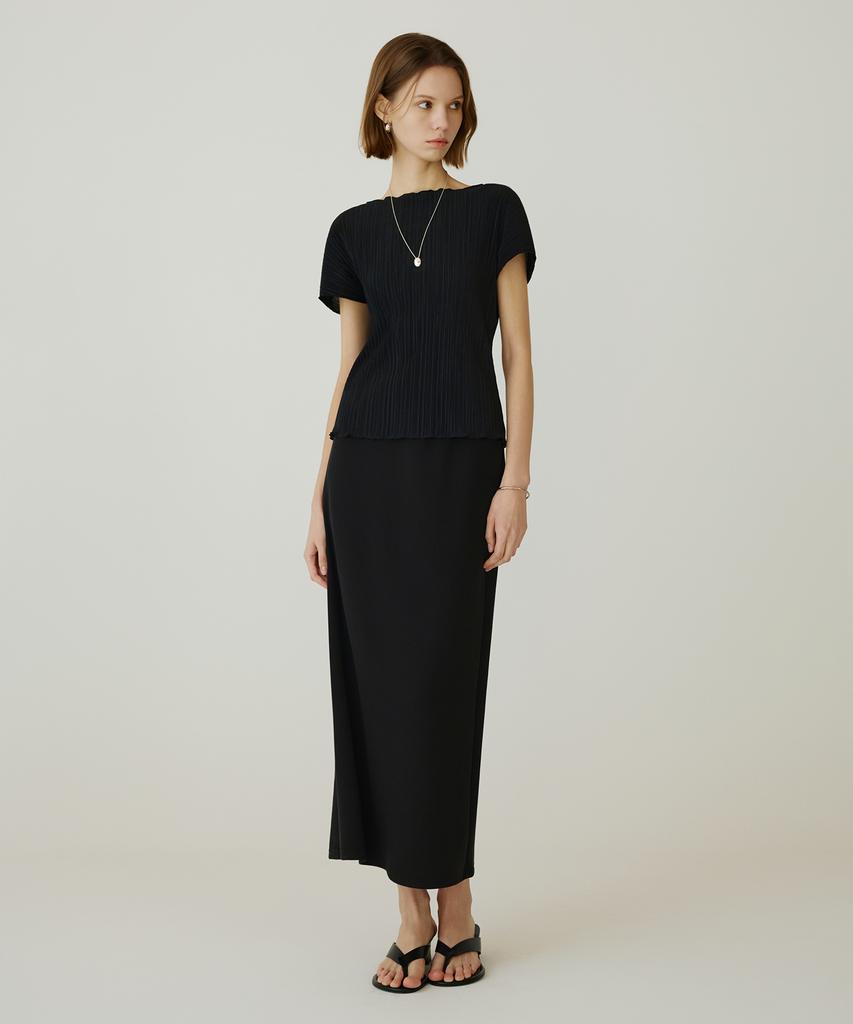 Siyajyu Sist9060 Comfort Daimaru Elastic Waist Long Skirt_Black