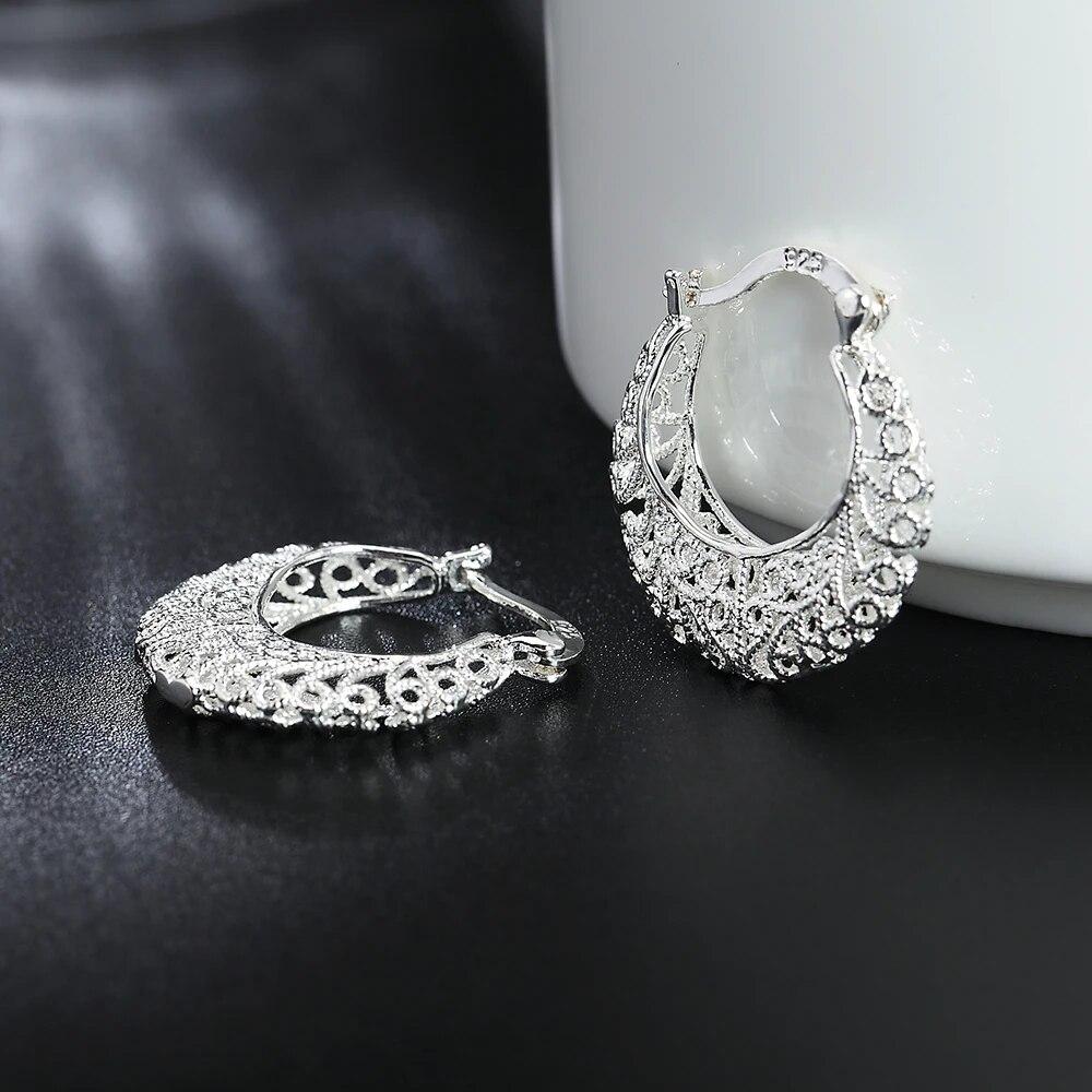 925 Sterling Silver Flower Circle Small Hoop Earrings For Women Sleeper Earrings Trend Wedding Jewelry