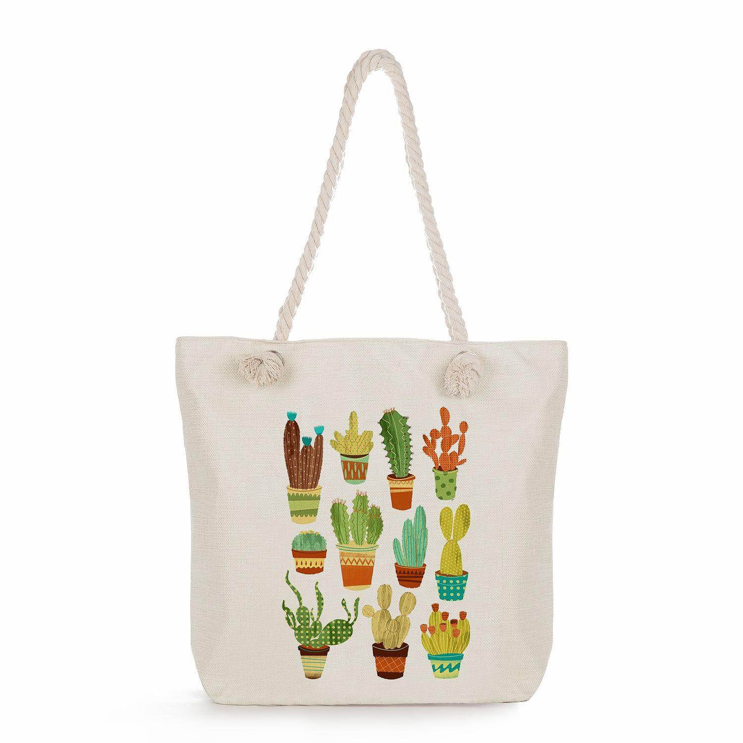 Cactus print thick rope single-shoulder beach bag 7322 KTB