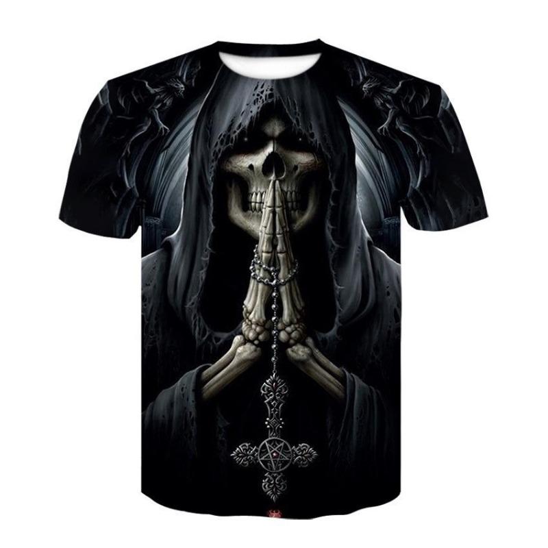 Skull Print 3D Digital Print Summer Casual Round Neck Youth 3D T-shirt