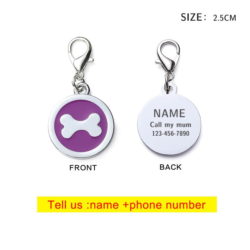 Round Bone Metal Dog Fag Pet Anti-Lost Identity Plate Color Lettering Metal Pendant Tag Pet Collar Accessories Pet Supplies