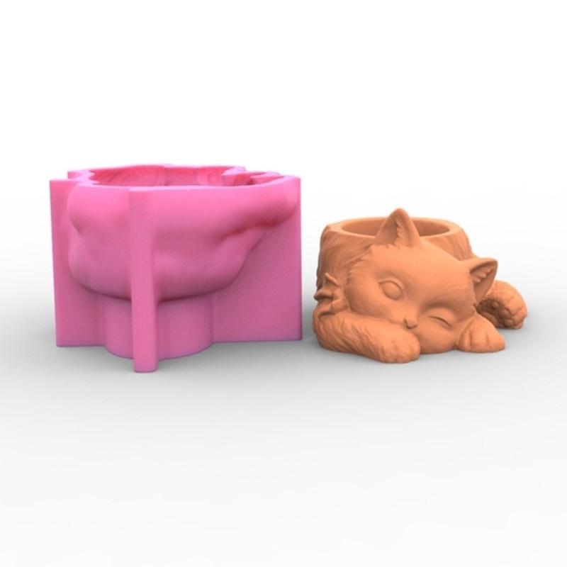 2 Stück Niedliche Katze Blumentöpfe Form Epoxidharzformen Stifthalter Kerzenhalter Zement Pflanzgefäß Silikonform Heimdekorationen