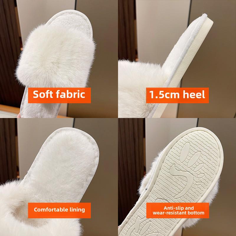 Women's Winter Indoor Cotton Slippers - Large, Warm, Solid Color Fur Design