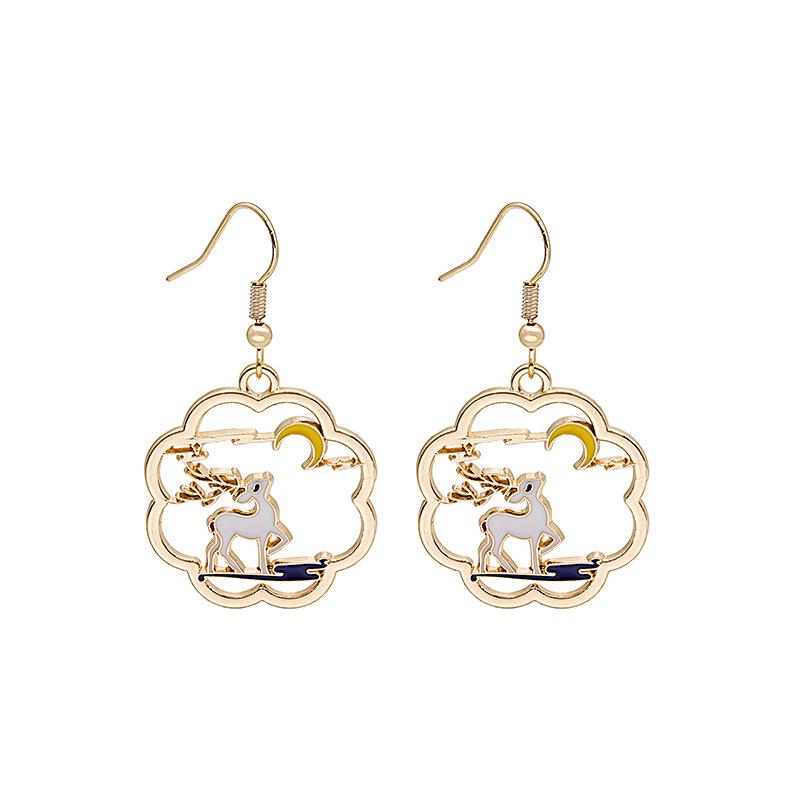 Chinese National Style Koi & Deer Moon Rabbit Colorful Cartoon Ear Hook Earrings