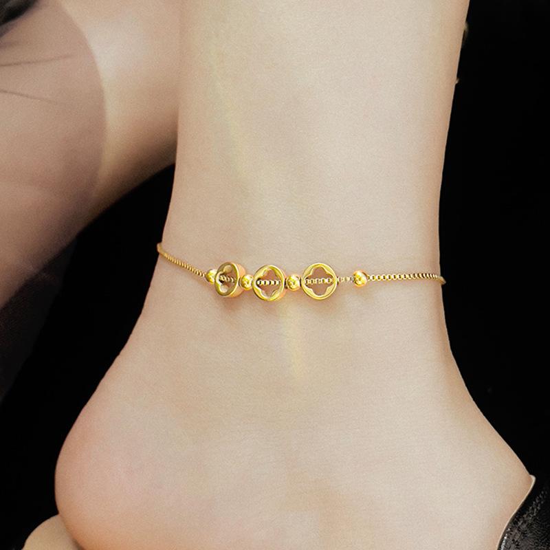 

Цепочка для ног из титановой стали с четырьмя листьями, высококачественная цепочка для босых ног, ювелирные изделия, лучший подарок для девочек