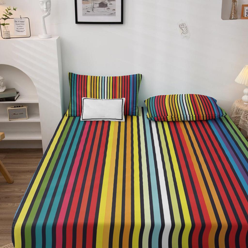 Einfaches gestreiftes Muster Matratze Dreiteiliges Digitaldruck Matratzen Bettwäscheset Erwachsene Kinder