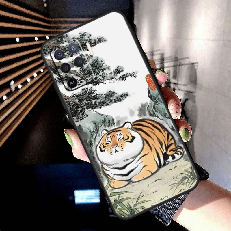 Cartoon Fat Tiger Case For Oppo A74 A54 A94 A80 A60 A40 A18 A38 A58 A78 A98 A96 A76 A16 A15 A17 A57 A77 A5 Pro