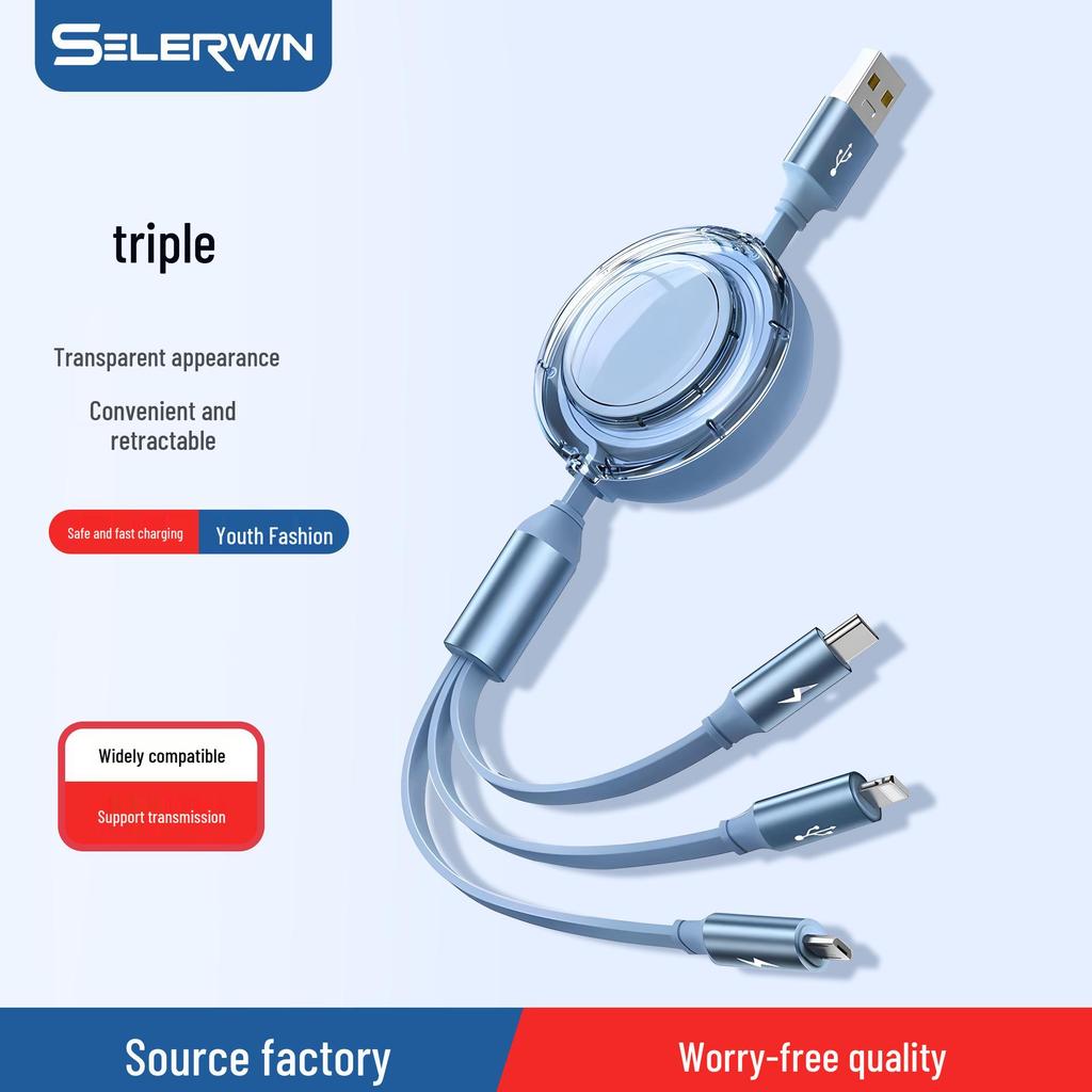 66W Fast Charging Retractable 3-in-1 Universal Cable for Apple & Android