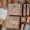 30pcs/set Natural Plants Leaf Flower Wooden Stamp Set Collage Junk Journal Scrapbooking Card Making Standard Stamps.