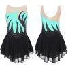 Girls Shiny Rhinestones Ballet Lyrical Dance Dress Color Block Sheer Mesh Splice Dresses Kids Figure Skating Performance Costume