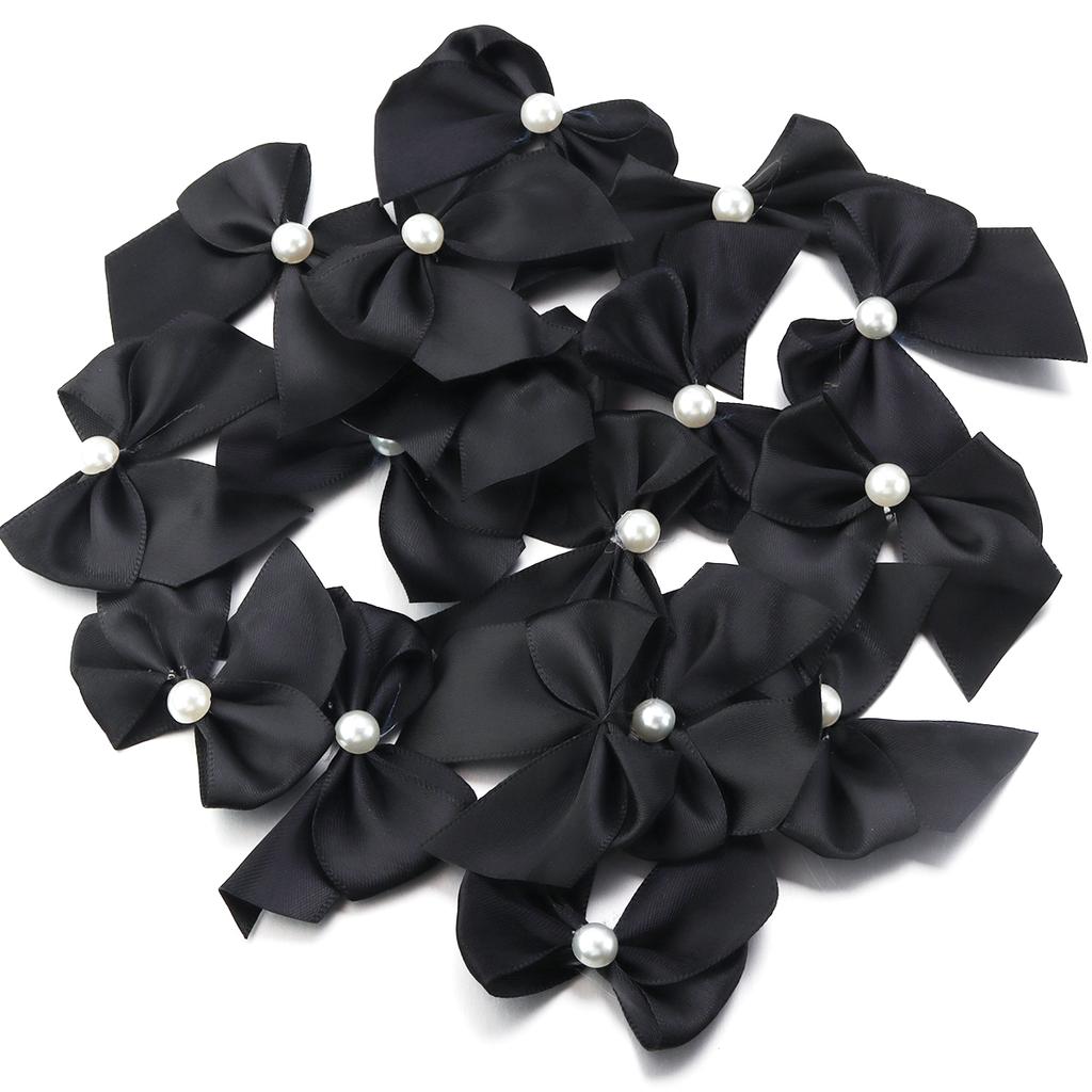 20pcs Polyester Satin Ribbon Bows 5.5x6cm Colorful Half Bead Hand Tied Bowknots For DIY Crafts Party Clothing Headwear Finding