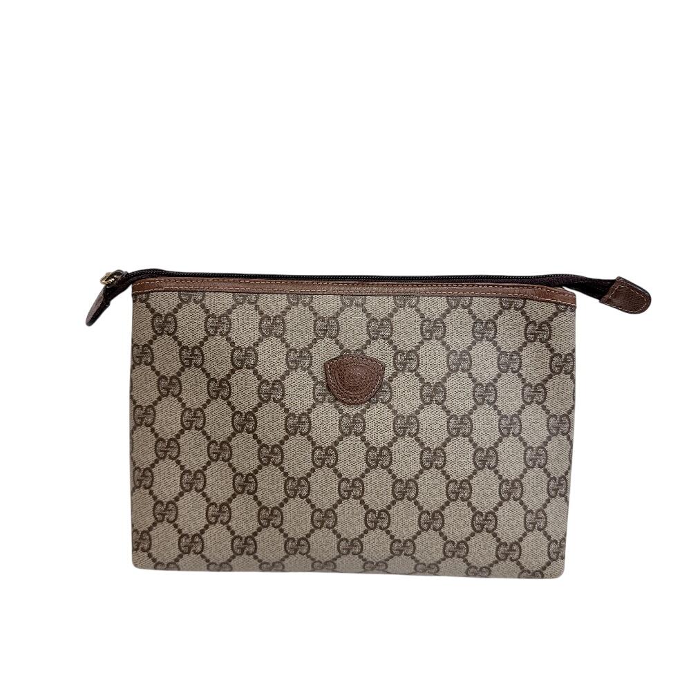 GUCCI 6088 Vintage pouch clutch bag GG pattern PVC business bag Brown PVC Used