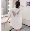 Ladies Boyfriend Style Shirt Breathable Nightgown Button Solid Back Butterfly Mesh See Through Sexy Nightgown Summer Loose Lightweight Nightwear