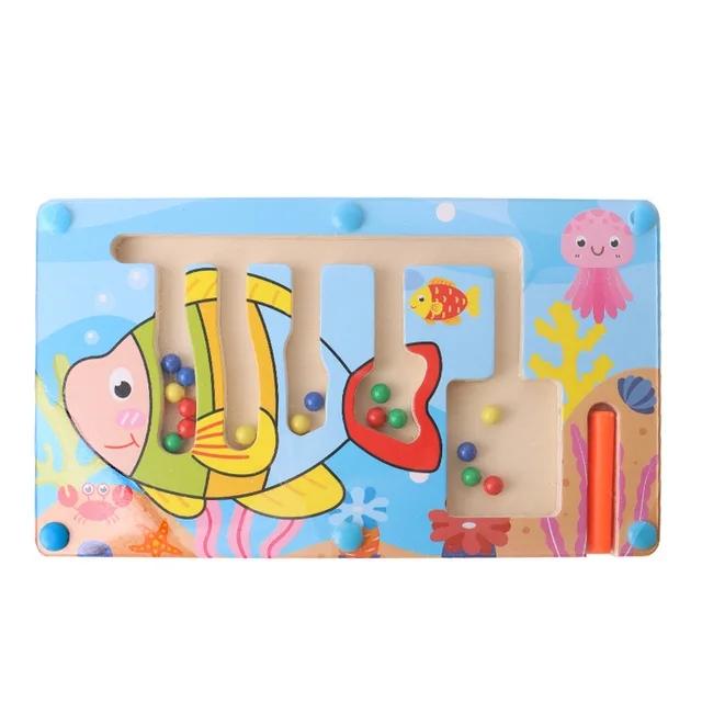 Kids Toys Magnetic Maze Puzzle Game Montessori Toys for Children Animal Wooden Puzzle Board Games Educational Toys for Boys Girl
