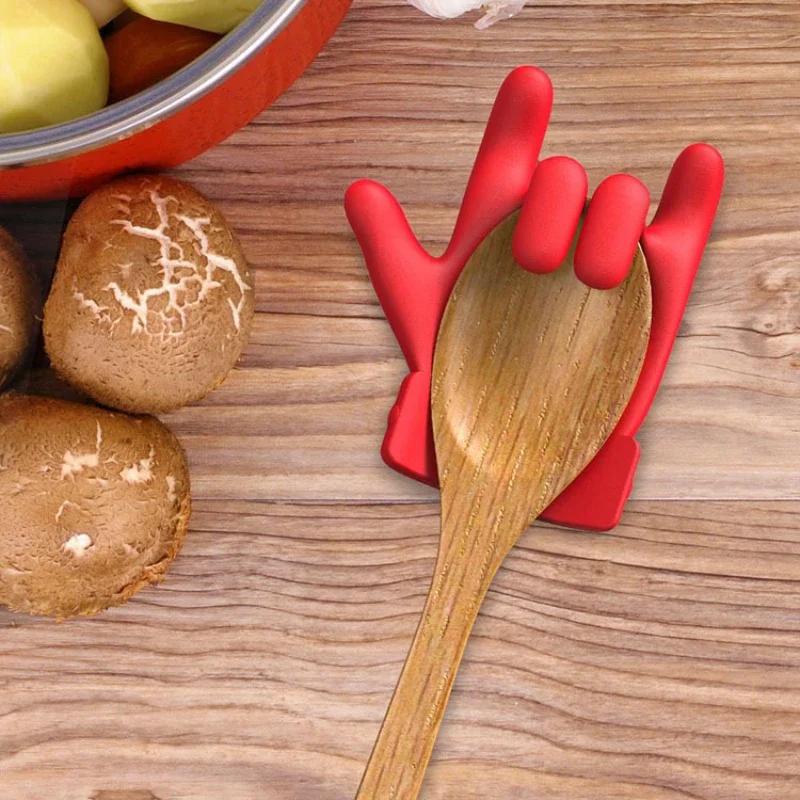 1 PC Finger Styled Lid Spill Resistant Raised Spoon Rack Preventing Soup Spills Rack Spoon Holder Lid Holder Utensils Stand