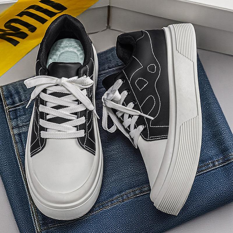 Men Thick Sole Color Block Lace Up Casual Skateboard Sneakers Walking Shoes