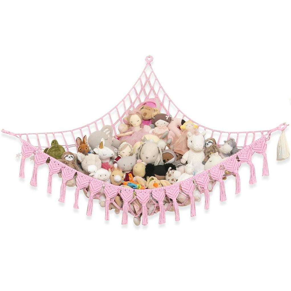 Triangle Wall Toy Storage Mesh Bag - Handmade Plush Hammock