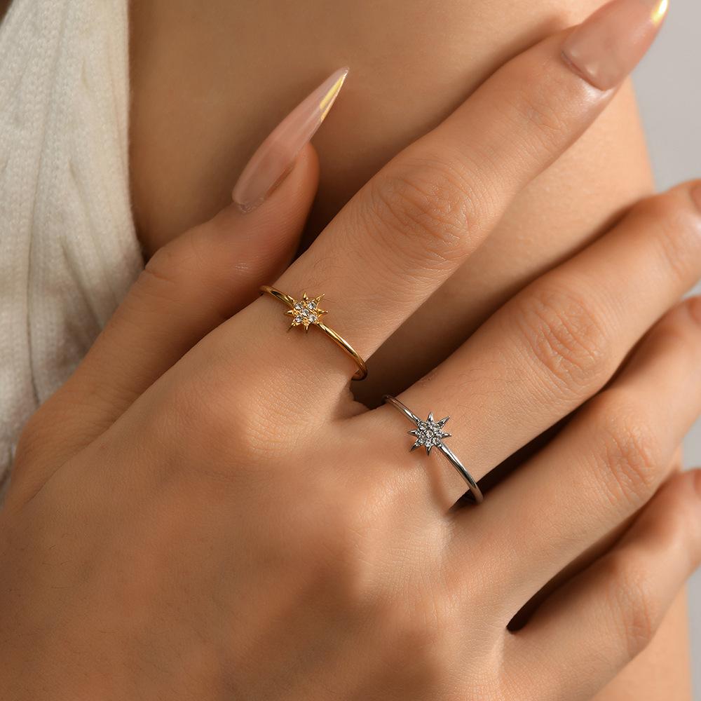 Style Fashion Versatile Octagonal Star Studded Diamond Ring Temperament Light Luxury Index Finger Ring Niche Design Ring