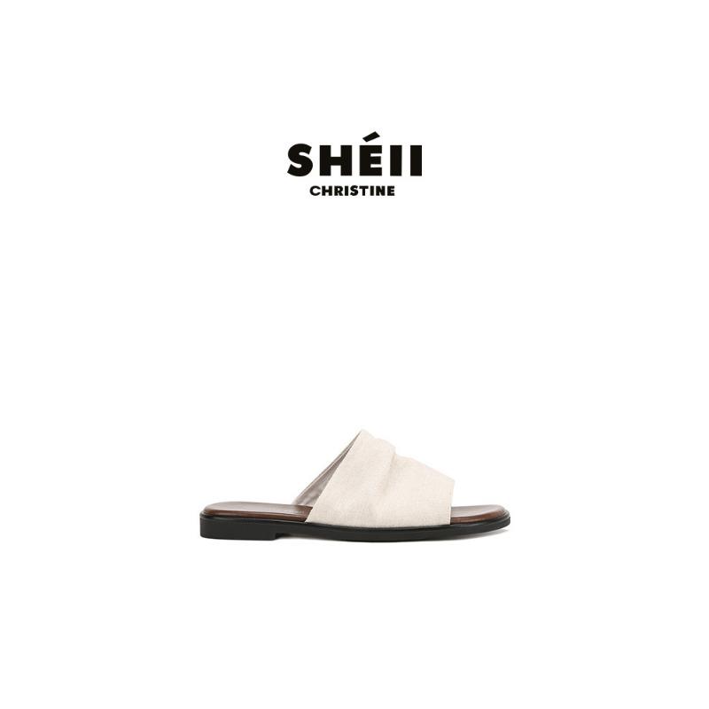 

Sheepskin~ Holiday wind beach linen pleated flat bottom sandals women s slippers outer wear summer 40
