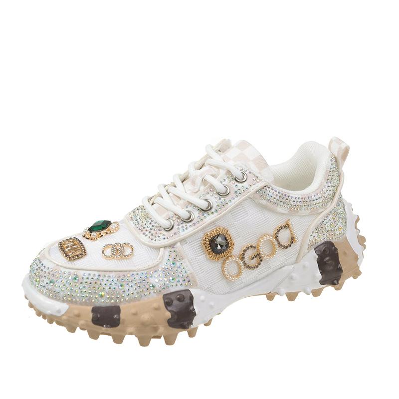 Women Sneakers Mesh Breathable Casual Luxury Rhinestone Lace Up Platform Vulcanized Shoes Zapatos Mujer