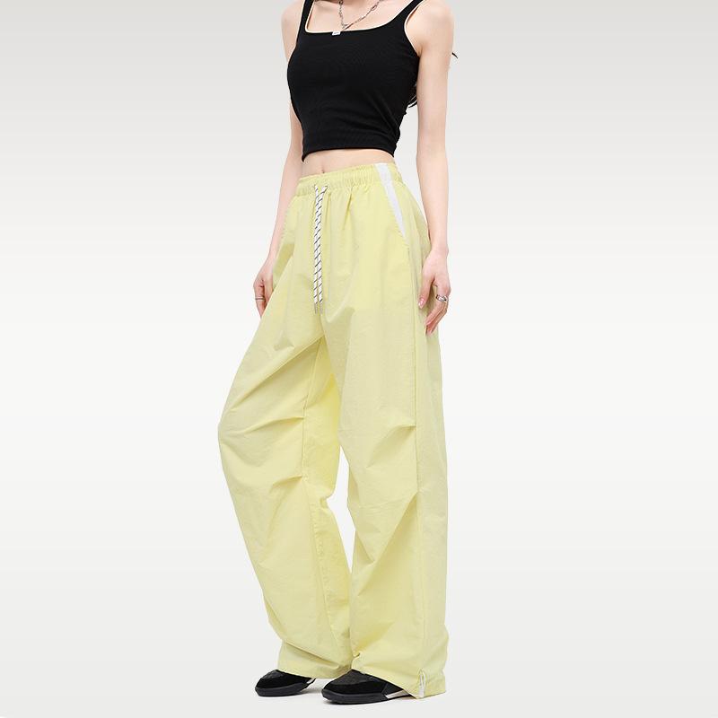 Nylon Quick-drying Sweatpants Women's Summer New High-waisted and Thin Drawstring Leggings Casual Wide-leg Overalls