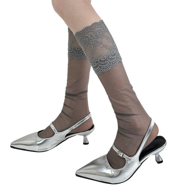 Grey Collection Long Socks for Women Fashion Retro Cosplay Basic High Tube Stockings Sweet Lace Long Socks Over The Knee Socks