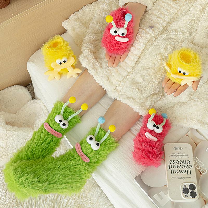 1 Paar Grappige Monstersokken Meisjes Herfst Winter Warm Koraal Fleece Vloersokken Koppel Slaapsokken Pluizige Sokken Leuke Sokken Cadeaus