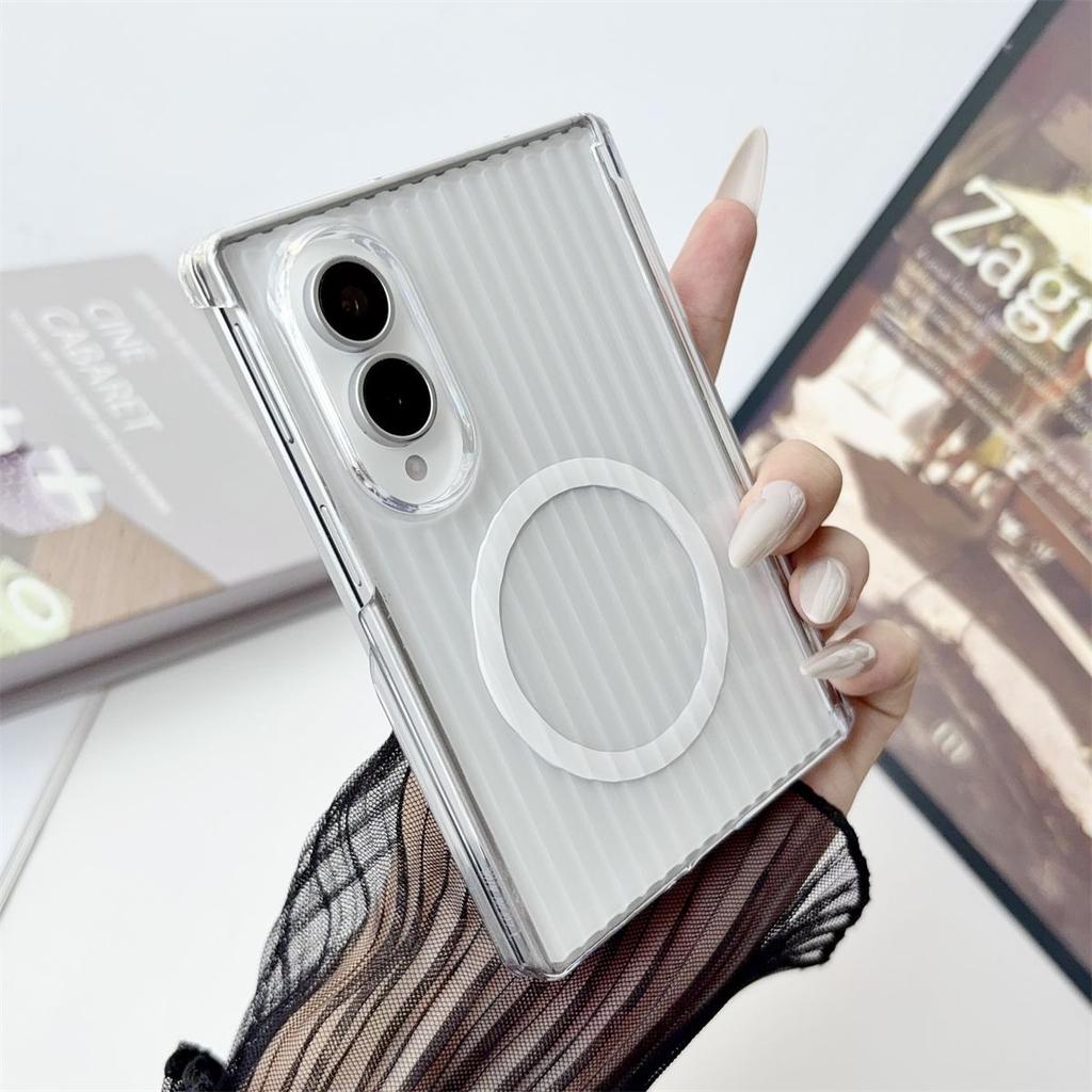 3D Stripes Pattern Corrugated for Magsafe Case for Samsung Galaxy Z Fold 7 6 8 Ultra Fold8 Wide Transparent Hinge Protect Cover